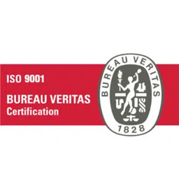 Logo de certification ISO 9001 Bureau Veritas avec bandeau rouge et sceau ovale daté de 1828