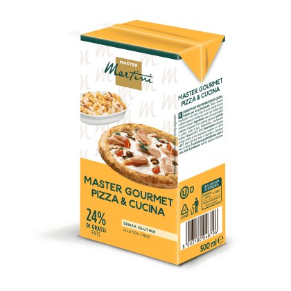 Brique jaune de 500ml de crème Master Martini Master Gourmet Pizza & Cucina, sans gluten, 24% de matière grasse, avec...