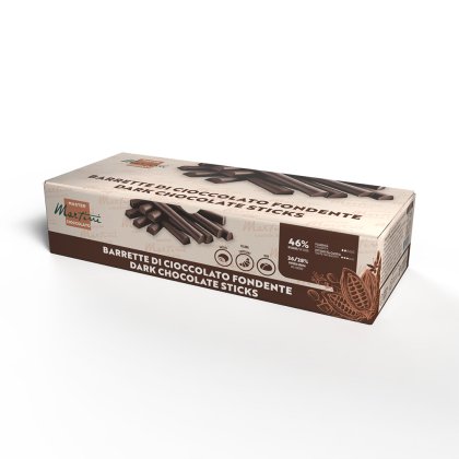 Boîte rectangulaire de bâtonnets de chocolat noir Master Martini, emballage beige et marron indiquant 46% de cacao