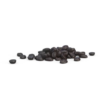 Petit tas de grains noirs brillants éparpillés sur fond blanc uni