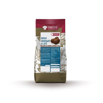 Sachet de disques de chocolat au lait Martini Food Service (Dischi di Cioccolato al Latte), emballage thème cacao