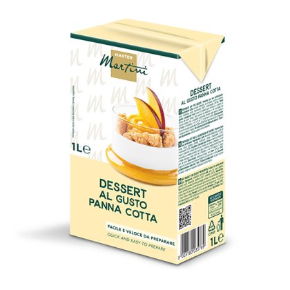 Préparation dessert saveur panna cotta Master Martini 1L, crème en verre garnie de pêches