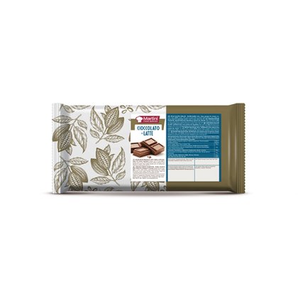 Emballage de tablette de chocolat au lait Martini Food Service avec illustrations de cabosses et étiquette nutritionn...