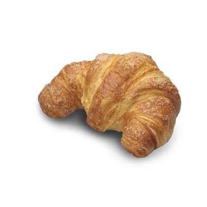 Croissant doré à croûte croustillante sucrée, en forme de croissant de lune, fond blanc