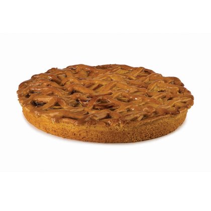 Tarte ronde avec pâte en treillis et croûte dorée cuite, sur fond blanc