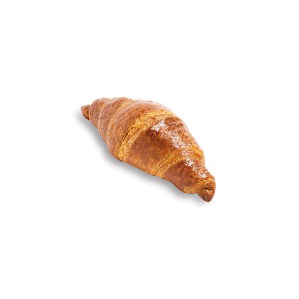 Croissant doré à la croûte brillante et croustillante, sur fond blanc