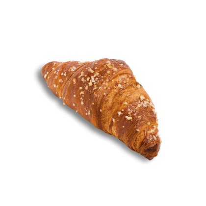 Croissant doré avec du sucre en gros grains, sur fond blanc
