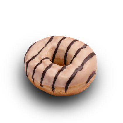 donut glacé avec de fins filets de chocolat, fond blanc