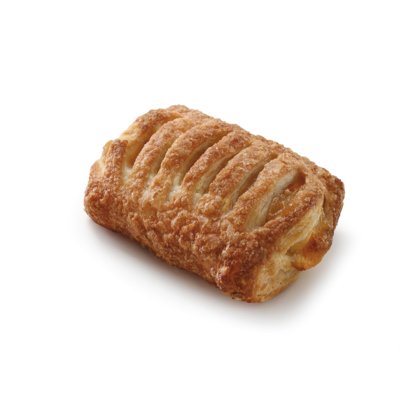 pâte feuilletée dorée avec incisions sur le dessus, croûte sucrée, fond blanc