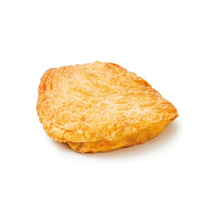 pâtisserie frite dorée à la croûte croustillante et feuilletée sur fond blanc
