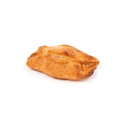 Chausson doré et croustillant, garni de préparation salée ou fruitée, fond blanc