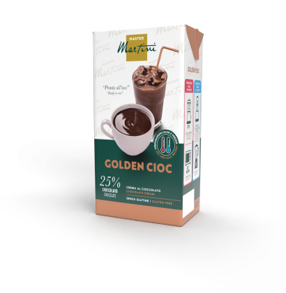 Boîte crème chocolat Master Martini Golden Cioc, 25% chocolat, sans gluten, boisson prête chaude/froide.