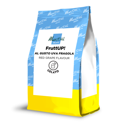 Emballage bleu et jaune de Martini Gelato FruttUP! mélange glace saveur raisin rouge