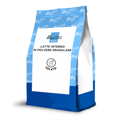 Sachet debout bleu et blanc du produit lait en poudre Martini Gelato "Latte Interno in Polvere Granulare"