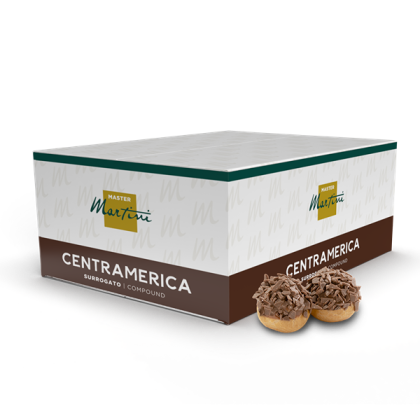 Boîte de pâte à glacer chocolat Master Martini Centramerica, avec deux pâtisseries enrobées de chocolat à côté