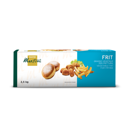 Boîte de graisse végétale de friture Master Martini FRIT, 2,5 kg, avec donuts sucrés, nuggets frits et frites