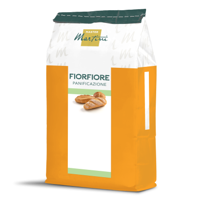 Sac orange et blanc de farine Master Martini Fiorfiore Panificazione avec des baguettes sur l'étiquette