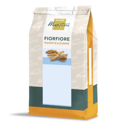 Sac de préparation pour pain Master Martini Fiorfiore Panificazione, emballage beige à base orange avec images de pains.