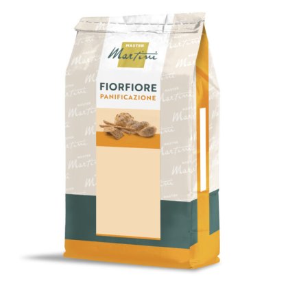 Sachet de mélange à pain Master Martini Fiorfiore Panificazione, emballage crème, orange et bleu sarcelle.