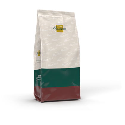 Sachet stand-up de mélange de café Master Martini, haut blanc, bas vert et bordeaux