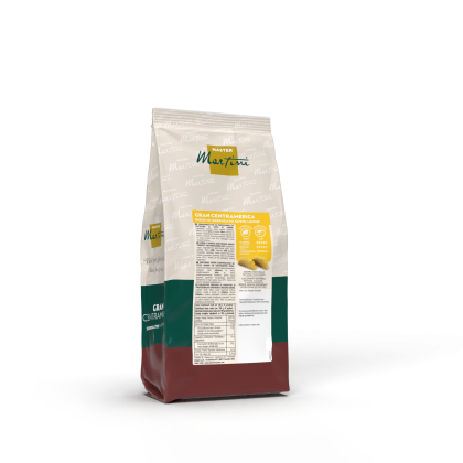 Sachet refermable de café Master Martini Gran Centramerica, haut crème et bas vert foncé et bordeaux.