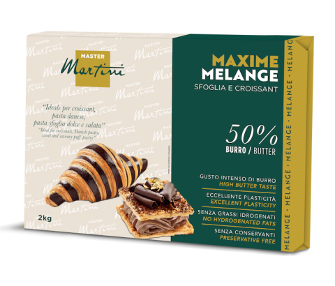 Master Martini Maxime Melange 2kg pour croissants et feuilletés, 50% beurre, avec croissants nappés de chocolat