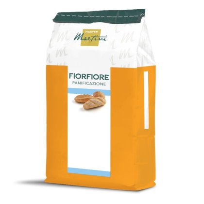 Sachet orange et blanc de farine Master Martini FiorFiore Panificazione avec petits pains sur l'étiquette.