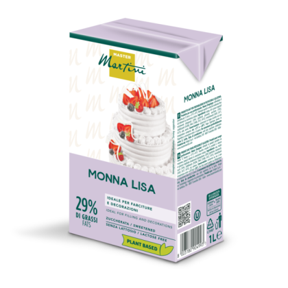 Brique de 1L de crème fouettée végétale Master Martini Monna Lisa, 29% de matière grasse, sans lactose, avec image de...