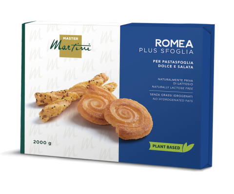 Boîte Master Martini Romea Plus Sfoglia 2000g avec palmiers et torsades feuilletés, plant-based et sans lactose